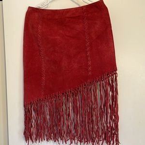 Vintage Rust Leather Fringe Miniskirt